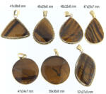  Pandantiv Ochi de Tigru Natural cu Alama Aurita - Picatura - Disc - 41-59 x 25-38 x 5-7 mm - 1 Buc