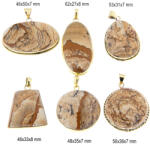  Pandantiv Jasp Desert Natural cu Alama Aurita - Oval - Disc - Neregulat - 46-62 x 27-50 x 7-8 mm - 1 Buc