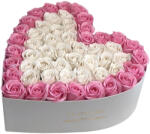 Colorissima Trandafiri Cu Margine Roz si Alb in Interior in Cutie in Forma de Inima, 30cm