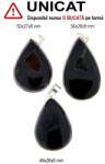  Pandantiv Onix Negru Druzy Natural cu Metal Alpaca - Picatura - 49-56 x 26-27 x 6-8 mm - 1 Buc