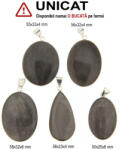  Pandantiv Obsidian Argintiu Natural cu Metal Alpaca - Picatura - Oval - 50-58 x 23-33 x 4-6 mm - 1 Buc