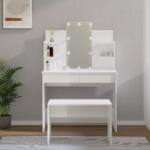 vidaXL Set de măsuță de toaletă cu LED, alb extralucios lemn prelucrat (3114127) - comfy