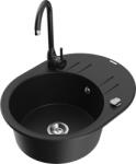 Mexen Kevin, gránit mosogató 586x458x190 mm, 1 kamrás és fekete Telma csaptelep, fekete, 6517-77-670200-70 (6517-77-670200-70)