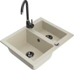 Mexen Carlos, gránit mosogató 582x475x177 mm, 1, 5 kamrás és Telma fekete mosogató csaptelep, bézs, 6518-69-670200-70 (6518-69-670200-70)