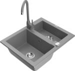 Mexen Carlos, gránit mosogató 582x475x177 mm, 1, 5 kamrás és Telma szürke mosogató csaptelep, szürke, 6518-71-670200-71 (6518-71-670200-71)