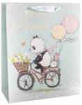 QX Ursuleț panda pe bicicletă, pungă cadou cu model - 18 x 23 cm (349703)