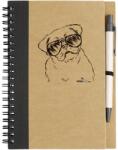 Kutya jó jegyzetfüzet Mopsz, környezetbarát 14x18cm + toll, 60lap vonalas, natúr/fekete