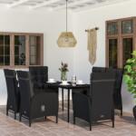 vidaXL Set de masă pentru grădină, 7 piese, cu perne, negru (3099369)