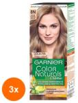 Garnier Color Naturals Set 3 x Vopsea de Par Permanenta cu Amoniac Garnier Color Naturals 8N Blond Deschis Natural, 110 ml
