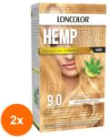 LONCOLOR Set 2 x Vopsea de Par Permanenta Loncolor Hempstyle cu Ulei de Canabis, 9.0 Blond Deschis, 100 ml