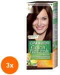 Garnier Color Naturals Set 3 x Vopsea de Par Permanenta cu Amoniac Garnier Color Naturals 4 Saten, 110 ml