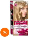 Garnier Set 3 x Vopsea de Par Permanenta cu Amoniac Garnier Color Sensation 8.0 Blond Deschis Luminos, 110 ml
