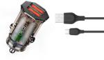 XO CC49 autós töltő (2 USB port, microUSB kábel), átlátszó/barna