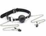 OhMama Fetish Breatherable Ball Gag With Nipple Clamps