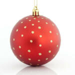 EUROLAMP karácsonyi dekoráció piros műanyag gömbök arany pöttyökkel, 8 cm, 6 darabos készlet (600-42654)