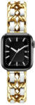 Utángyártott Apple Watch szíj (38/40/41/42mm(Series 10) fém karkötő arany-fehér színű bőrcsíkkal (OS-0266)