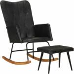 vidaXL Scaun balansoar cu taburet, negru, piele naturală (339698) Balansoar