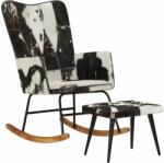 vidaXL Scaun balansoar cu taburet, negru, piele naturală (339706) Balansoar
