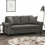 vidaXL Canapea cu 2 locuri cu perne&pernuțe gri închis 140 cm, catifea (3153206) Canapea