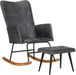 vidaXL Scaun balansoar cu taburet, gri, piele naturală (339697) Balansoar