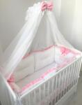 Deseda Set de 6 bucati aparatori protectii laterale patut 140x70 cm deseda albe cu volanas colorat si 2 fundite