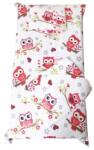 Deseda Set 3 piese paturica cu cearsaf si pernuta 160x80 cm bufnite cu rosu Lenjerii de pat bebelusi‎, patura bebelusi