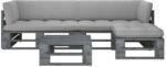 vidaXL Set mobilier din paleți cu perne, 4 piese, gri, lemn pin tratat (3066771)