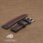  Curea piele fibra carbon neagra cusatura rosie 20mm - 37009 - ceas-shop - 84,00 RON