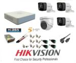 Hikvision Sistem supraveghere video Hikvision 4 camere 5MP, 3 exterior Turbo HD IR 80 M 1 interior IR 20m cu full accesorii SafetyGuard Surveillance