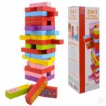 Fakopáncs Jenga 3-in-1 színes Leboruló torony, domino és memória