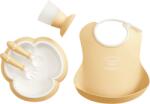 BabyBjörn Set de hranire: farfurie, lingurita, furculita, pahar si bavetica pentru bebe, Powder Yellow, BabyBjorn Set pentru masa bebelusi