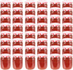 vidaXL Borcane de sticlă pentru gem capac alb și roșu, 48 buc, 230 ml (50798)