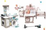 Smoby Set căsuță pentru păpușă Large Doll's Play Center Natur D'Amour Baby Nurse Smoby și bucătărie electronică cu mașină de spălat și aspirator (SM220376-12) Papusa