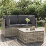 vidaXL Set mobilier de grădină cu perne, 3 piese, gri, poliratan (318675)