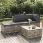 vidaXL Set mobilier de grădină cu perne, 4 piese, gri, poliratan (318676)
