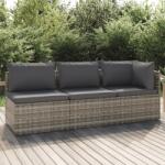 vidaXL Set mobilier de grădină cu perne, 3 piese, gri, poliratan (318678)