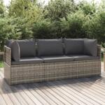 vidaXL Set mobilier de grădină cu perne, 3 piese, gri, poliratan (318679)