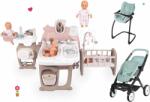 Smoby Set căsuță pentru păpușă Large Doll's Play Center Natur D'Amour Baby Nurse Smoby și cărucior pentru două păpuși și scaun de masă cu scaun auto și leagăn și păpușă 32 cm (SM220376-32) Papusa