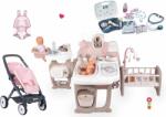Smoby Set căsuță pentru păpușă Large Doll's Play Center Natur D'Amour Baby Nurse Smoby și cărucior pentru două păpuși cu marsupiu și valiză medicală (SM220376-31) Papusa
