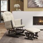 vidaXL Scaun glisant cu taburet, alb crem, material textil (351668) Balansoar