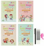 Sank Set cu 4 caiete de lucru si stilou magic pentru scris si desenat Sank Magic, rechizite scolare, multicolor, 19 cm X 13 cm for Your BabyKids