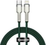  USB Type-C töltő- és adatkábel, Lightning, 100 cm, 20W, törésgátlóval, gyorstöltés, PD, cipőfűző minta, Baseus Cafule Metal, CATLJK-A06, zöld