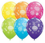 Qualatex Szülinapi latex lufi 11" 28cm 6db Sütemények, Ajándékok Lufi - Cupcakes and Presents, q31227rp (LUFI854359)