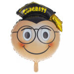  Ballagási fólia lufi 18" 45cm Smiley kalapban, Congrats, NBW (LUFI998895)