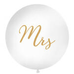Partydeco 3 feet 91cm Fehér esküvői léggömb Arany MRS felirattal (LUFI787800) Lufi