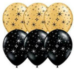 Qualatex Latex lufi 11" 28cm 6db Csillag Mintás Fekete és Arany lufi - Sparkles & Swirls, q12578rp (LUFI785087)