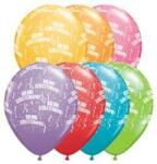 Qualatex Szülinapi latex lufi 11" 28cm 6db Boldog születésnapot! , festive színek, 48008ferp (LUFI311405)