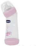 Chicco Biberon Well Being PP, in unghi, 250ml tetina silicon, flux normal, 0m+ roz