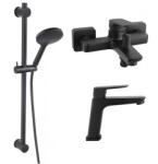 FERRO SET3IN1 VITTO BLACK VERDELINE - Baterie perete cada-dus si Baterie stativa lavoar cu Phila Black - set de dus culisant (BVI1VLBL+BVI2VLBL+N375BL-B)