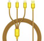  Szövet kábel: XO NB216 - 3in1 kábel - (USB - Lightning / Type-C / MicroUSB) arany szövetkábel 2, 4A, 1, 2 m